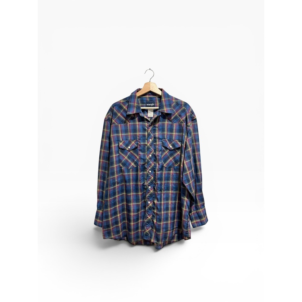 Vintage‎ Wrangler Mens Plaid Western Pearl Snap Shirt XL